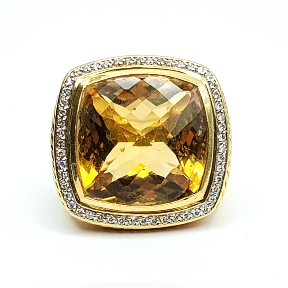 David Yurman Albion 20mm Citrine Diamond Gold Ring